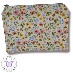 Handmade Zipper Pouch with Flowers and Bows